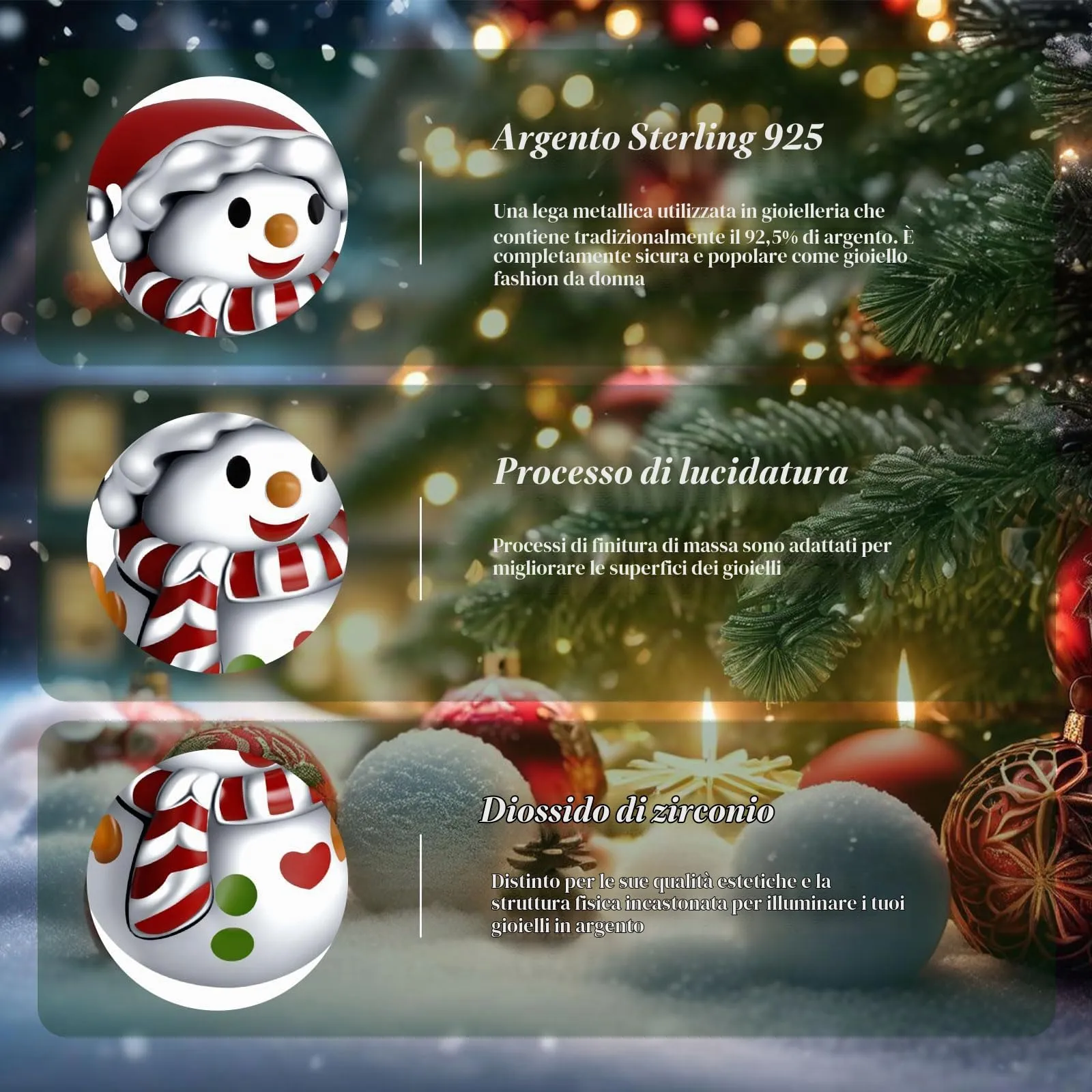 Rimgoris Charm Pupazzo di Neve in Argento Sterling 925 per Bracciali e Collane da Donna - immagine 5