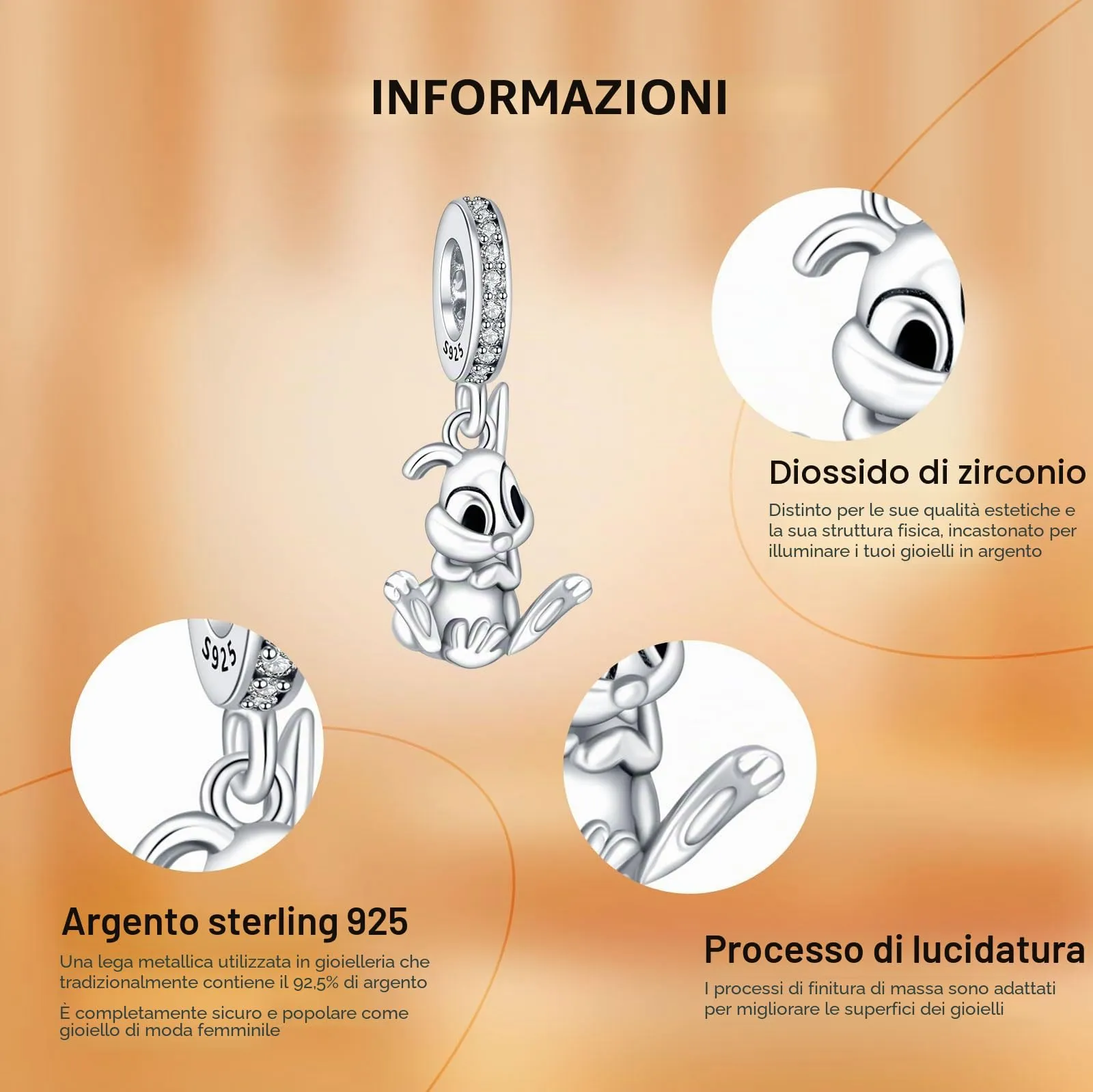 Rimgoris Rabbit Charm in 925 Sterling Silver for Pandora Bracelets and Necklaces - immagine 6