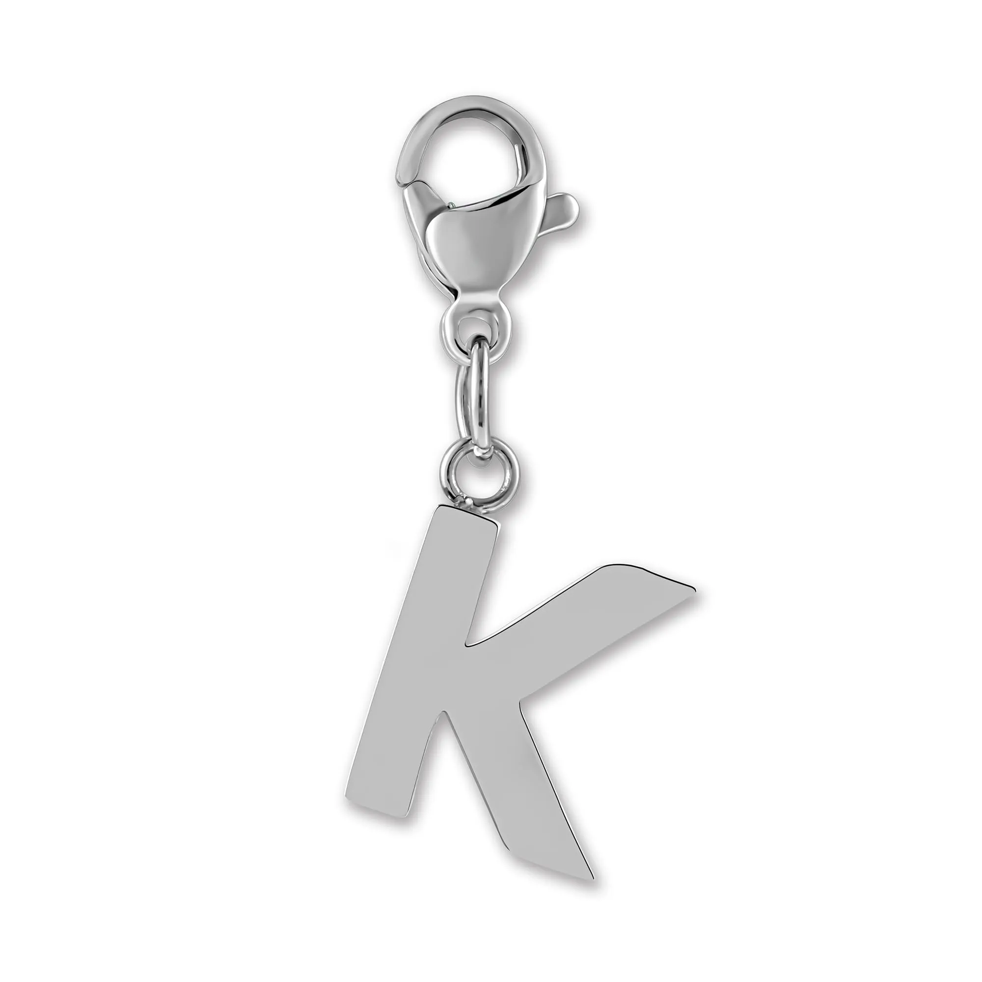 GD GOOD.designs Ciondolo Charm Lettera K in Acciaio Inossidabile Argentato con Moschettone - immagine 1