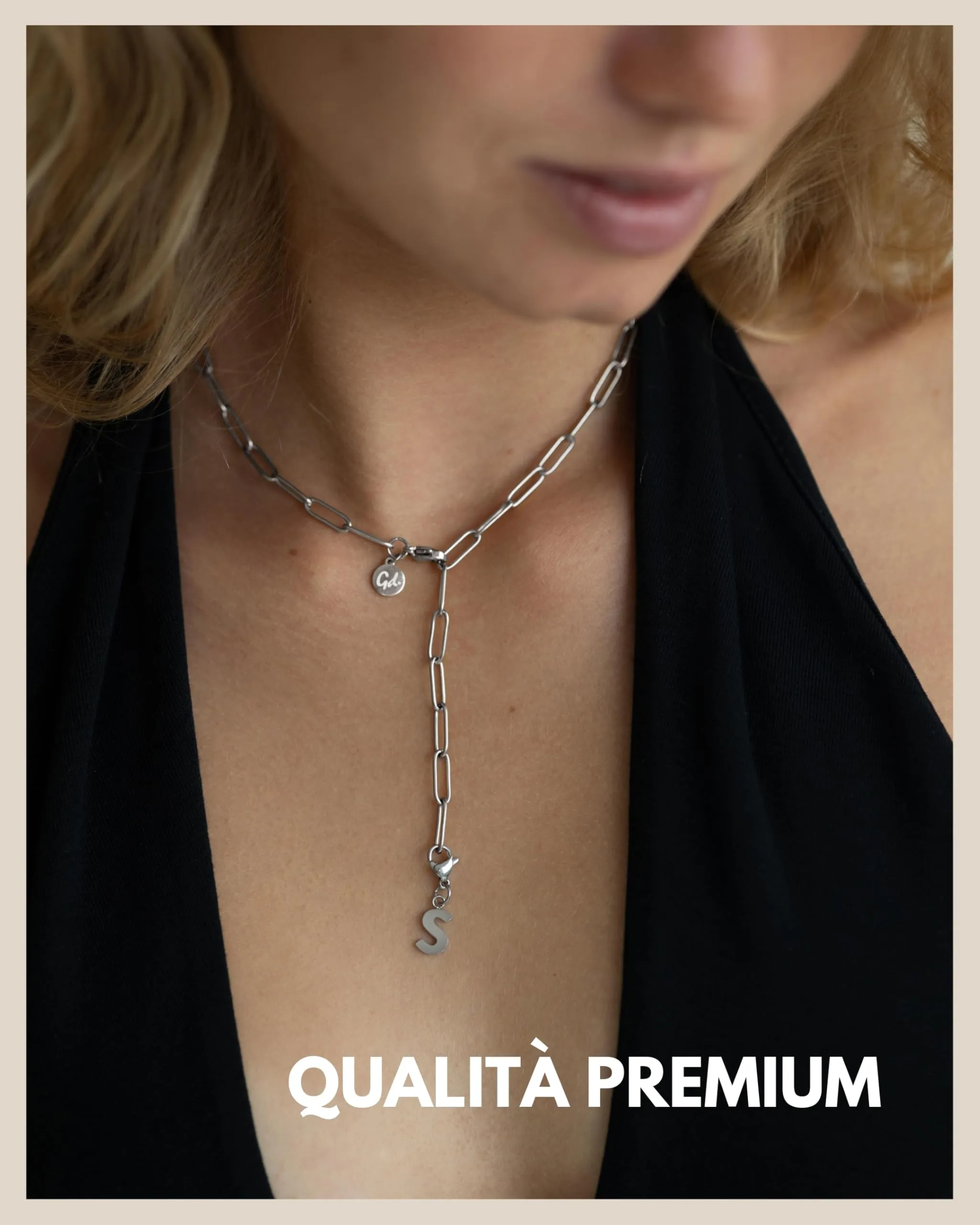 GD GOOD.designs Ciondolo Charm Lettera K in Acciaio Inossidabile Argentato con Moschettone - immagine 3