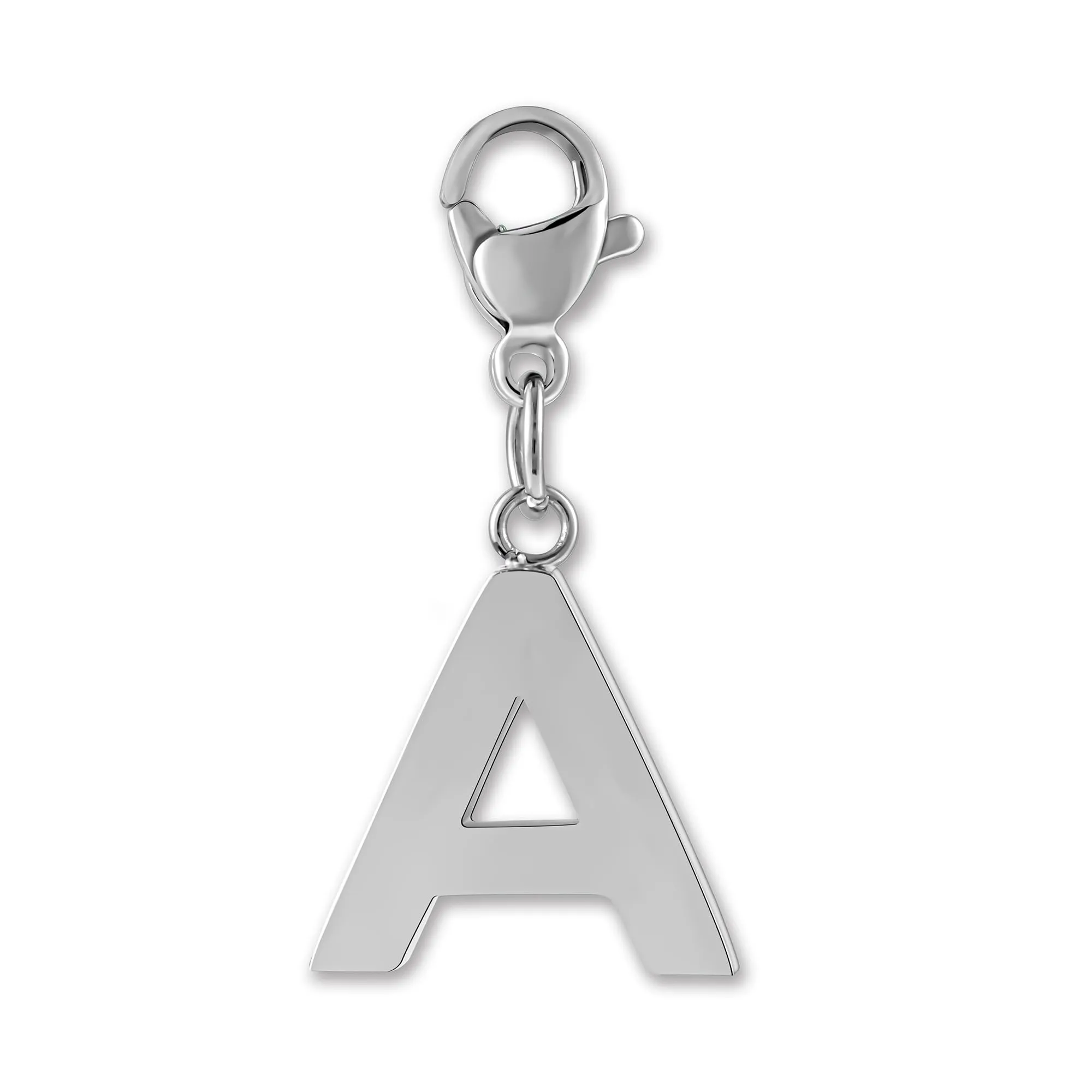 GD GOOD.designs Ciondolo Charm Lettera A in Acciaio Inossidabile Argentato con Moschettone - immagine 1