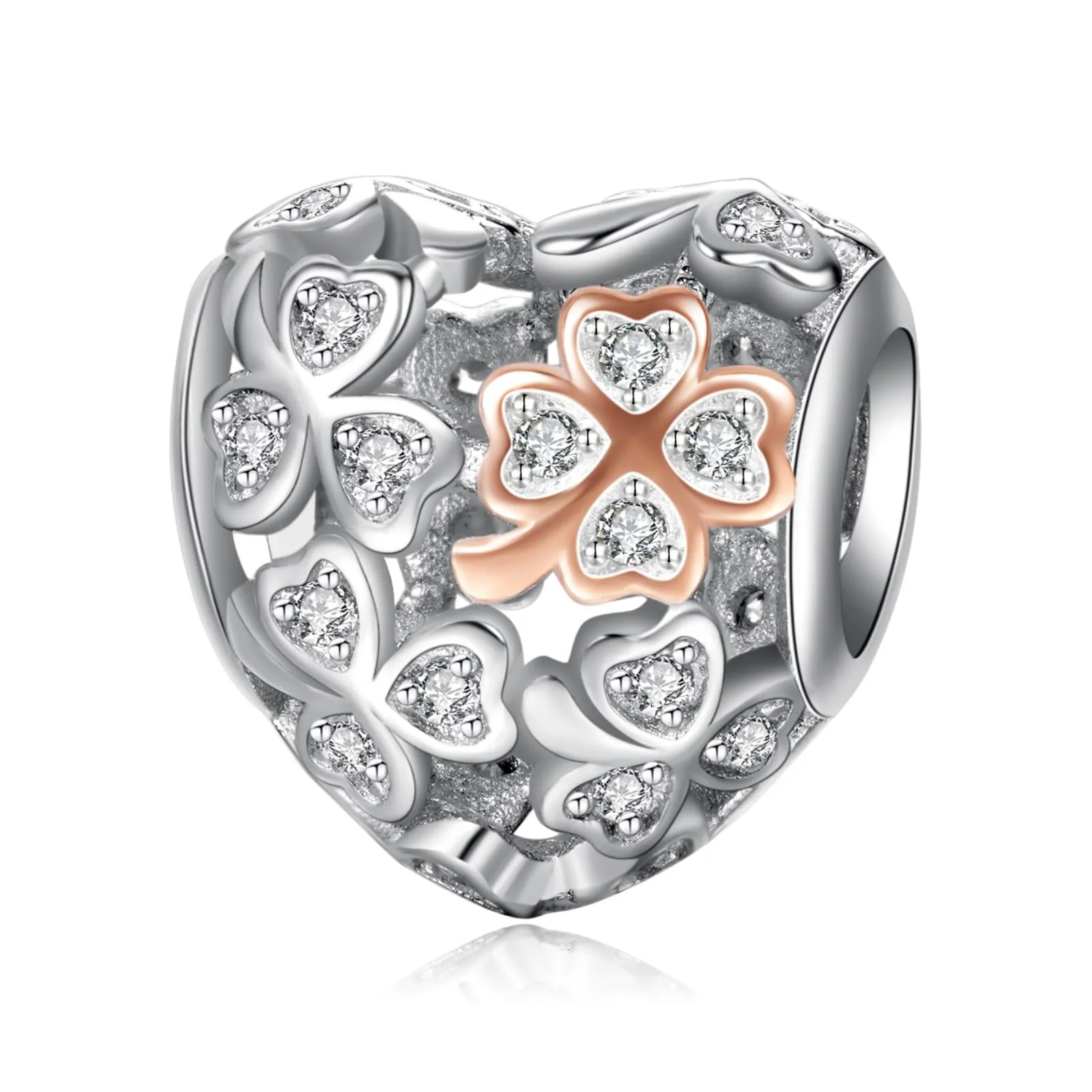 Rimgoris Argento 925 Charm Quadrifoglio Bicolore per Bracciali e Collane - immagine 1