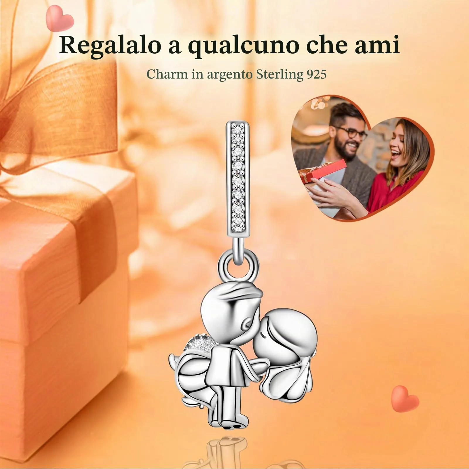 Rimgoris Argento 925 Charm Coppia Sposata Amore Bacio per Bracciali e Collane - immagine 2