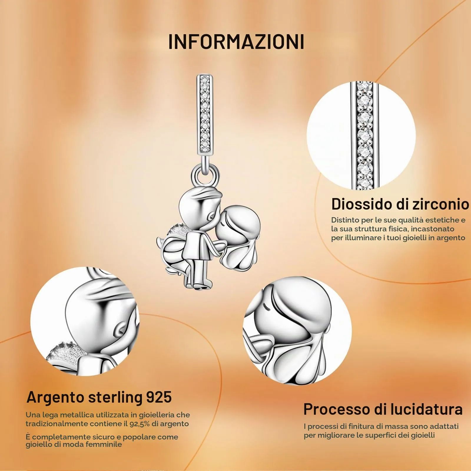 Rimgoris Argento 925 Charm Coppia Sposata Amore Bacio per Bracciali e Collane - immagine 6