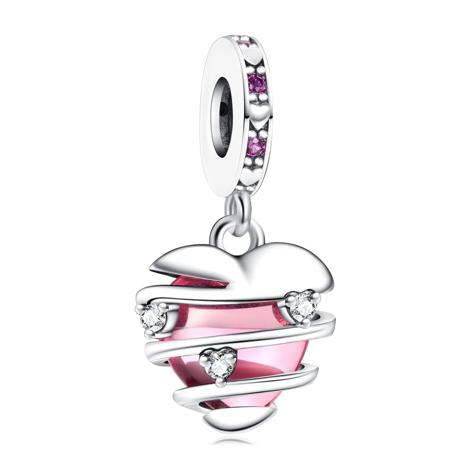 Rimgoris Argento 925 Charm Cuore Rosso Intrecciato per Bracciali e Collana - immagine 1