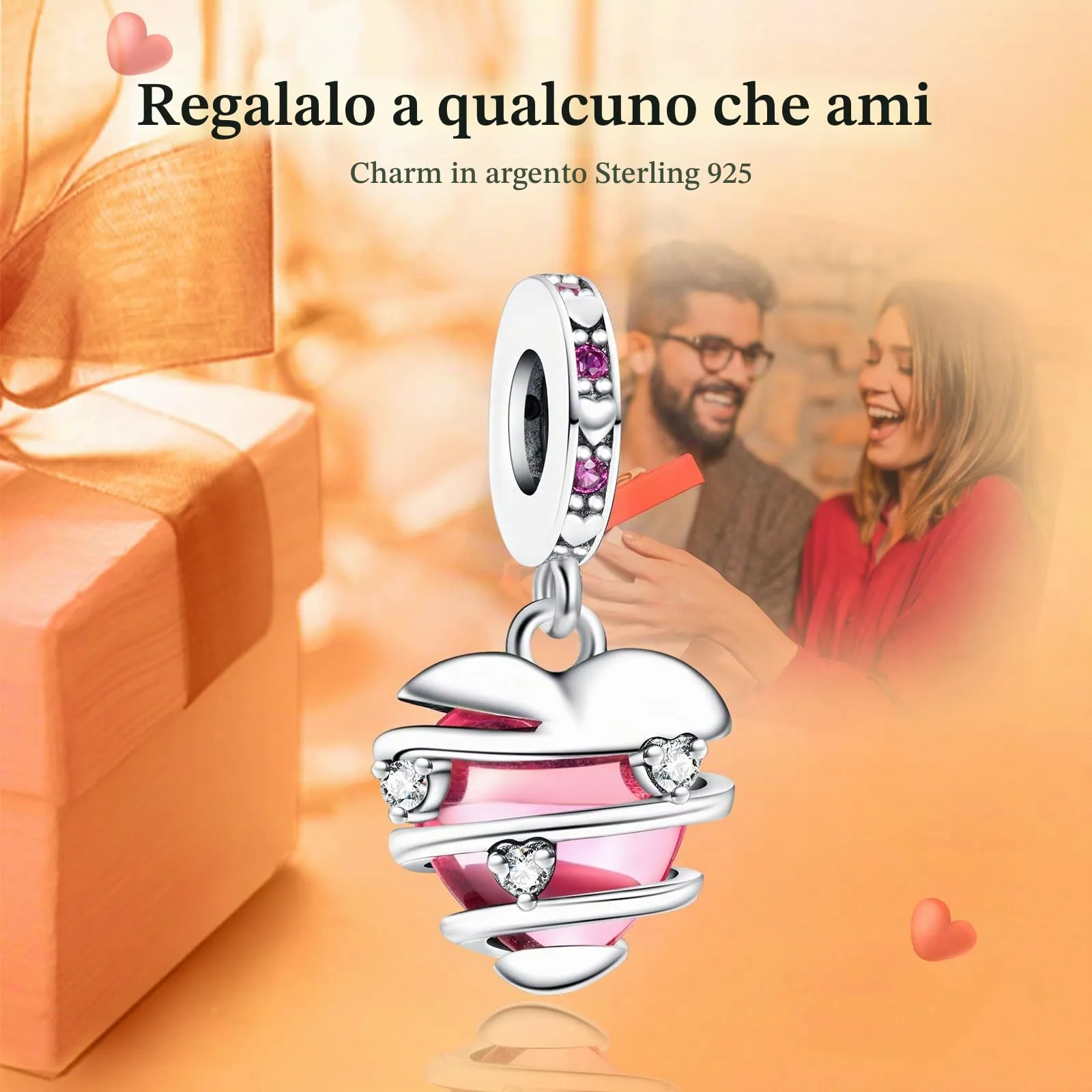 Rimgoris Argento 925 Charm Cuore Rosso Intrecciato per Bracciali e Collana - immagine 2
