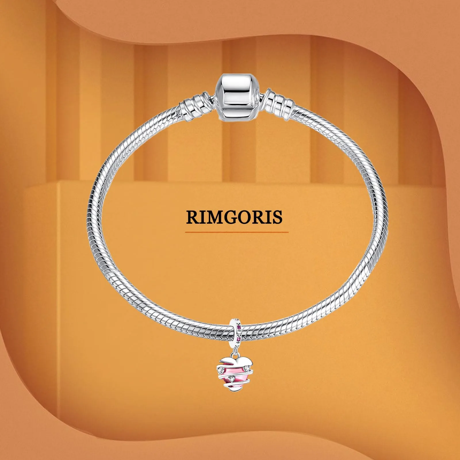 Rimgoris Argento 925 Charm Cuore Rosso Intrecciato per Bracciali e Collana - immagine 3