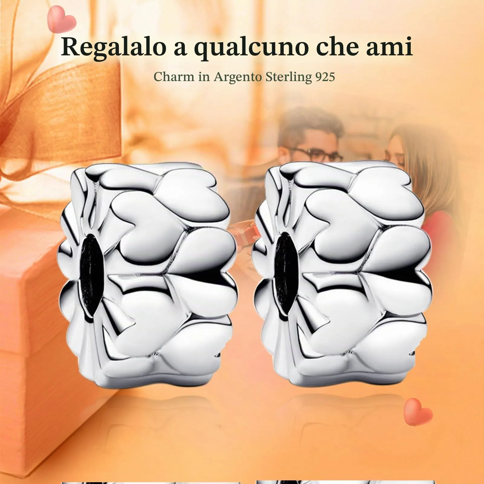 Rimgoris Argento 925 Heart Dangle Charm for Bracelets and Necklaces, 2 Packs - immagine 2