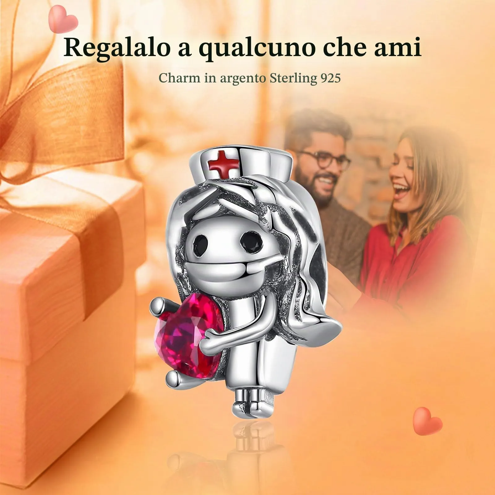 Rimgoris Ciondolo in Argento Sterling 925 per Braccialetti e Collane Infermiera con Rubino 5A e Zirconi Cubici - immagine 2