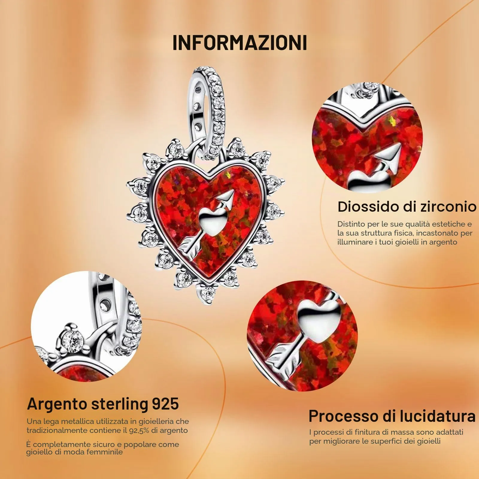 Rimgoris 925 Sterling Silver Arrow Through Heart Charm with 5A Cubic Zirconia for Bracelets and Necklaces - immagine 4