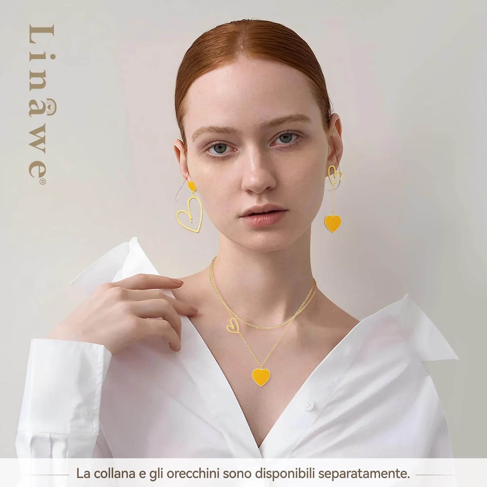 Linawe Collana a cuore a strati in acciaio inossidabile placcato oro - immagine 4
