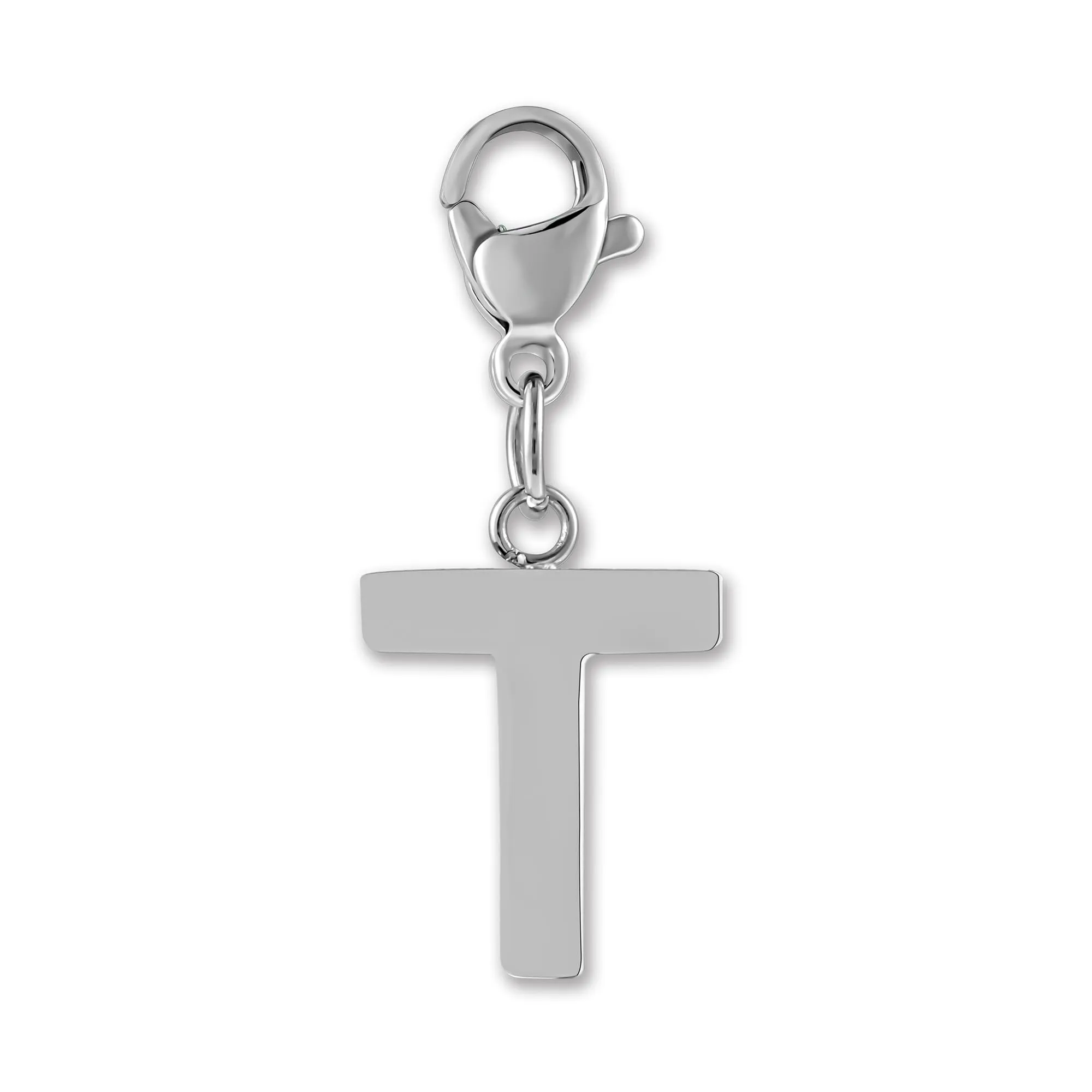 GD GOOD.designs Ciondolo Charm Lettera T in Acciaio Inossidabile Argentato con Moschettone - immagine 1