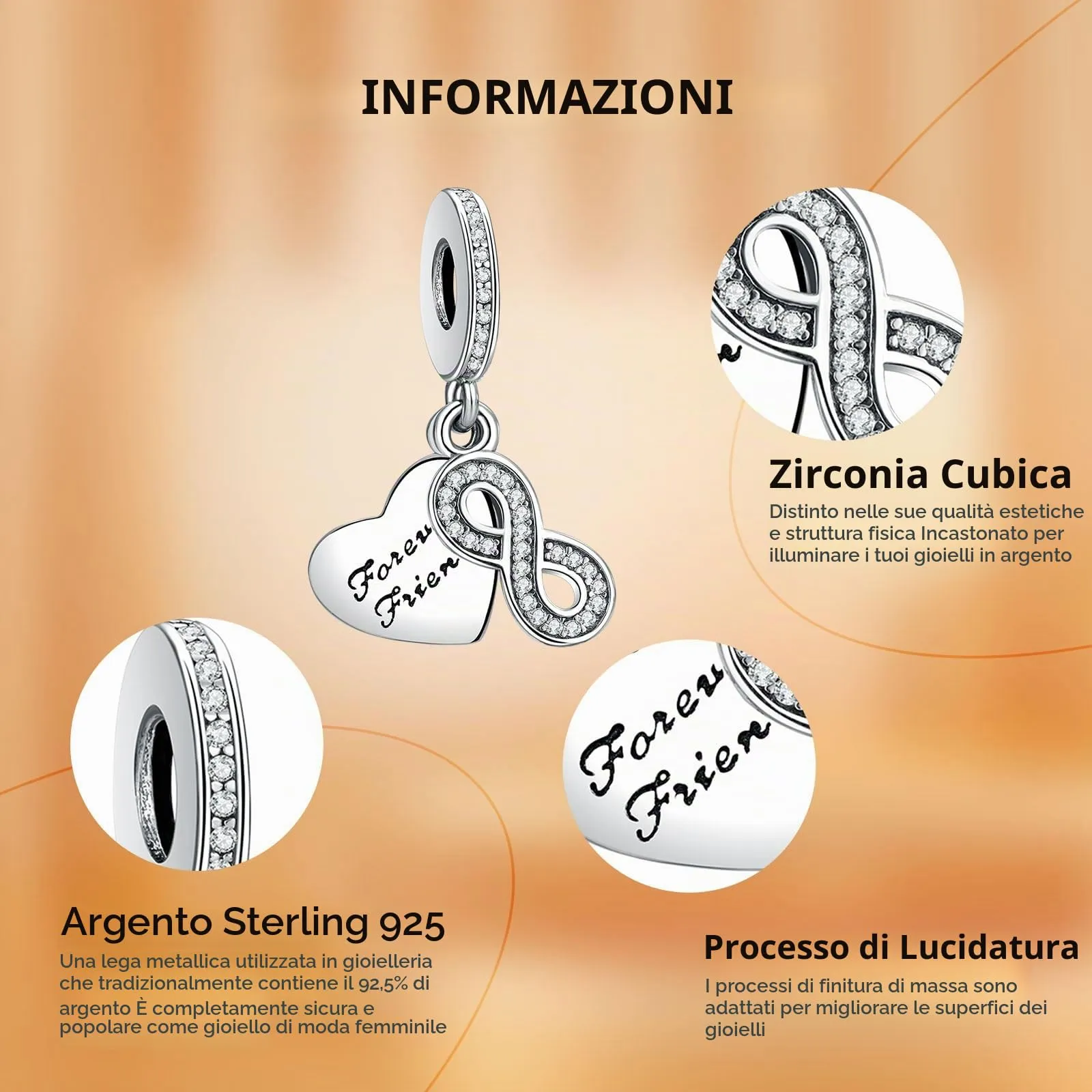 Rimgoris Argento 925 Charm per Donna Bracciali e Collana Forever Friendship - immagine 5