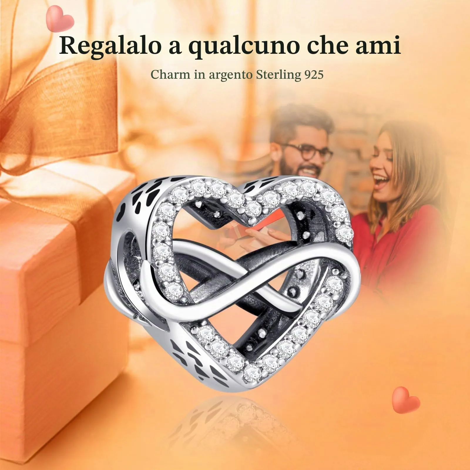 Rimgoris Argento 925 Charm Cuore Amore Infinito per Bracciali e Collane - immagine 2