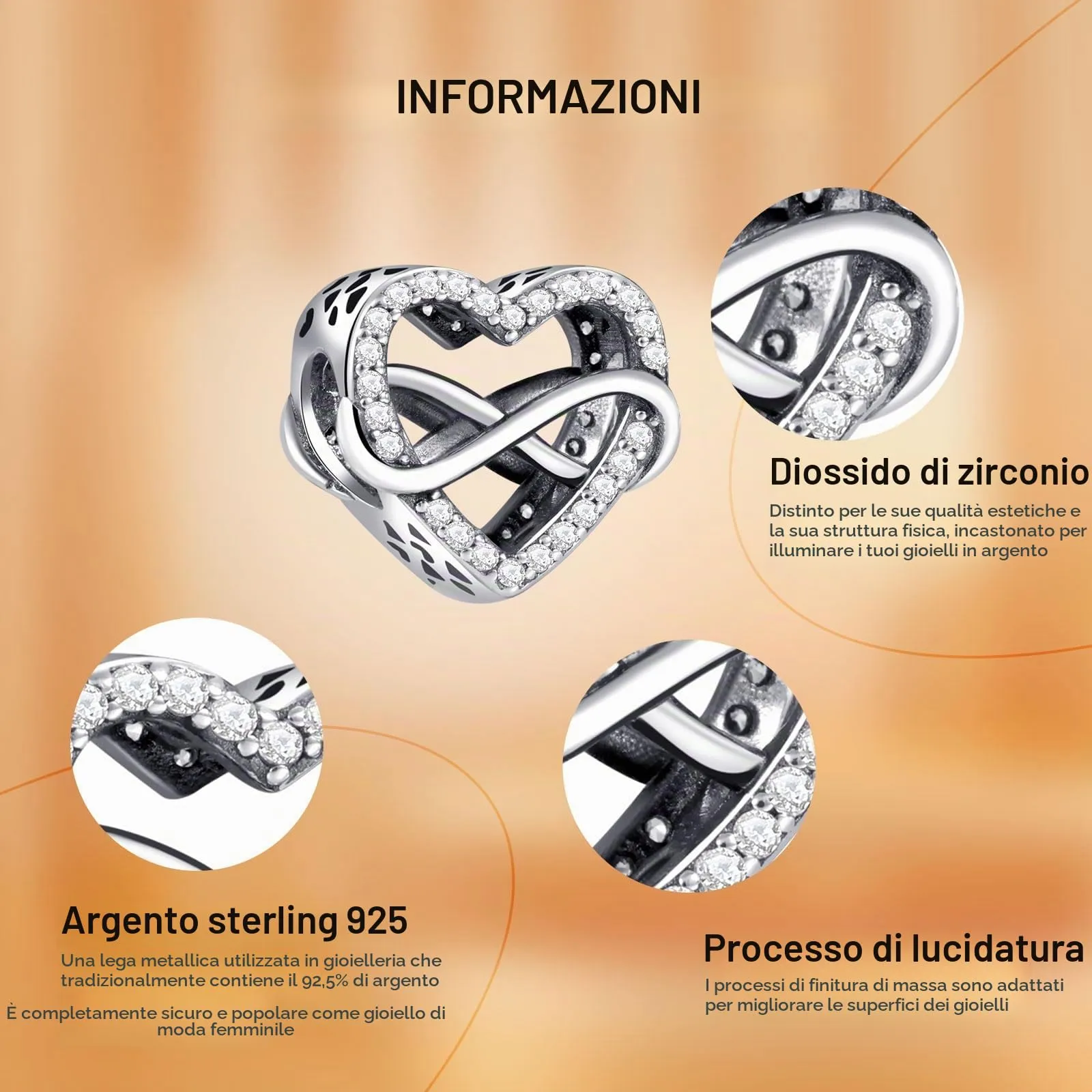 Rimgoris Argento 925 Charm Cuore Amore Infinito per Bracciali e Collane - immagine 5