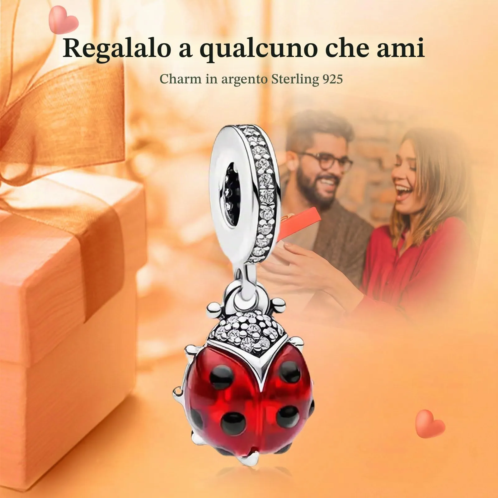Rimgoris 925 Sterling Silver Charms for Women's Bracelets and Necklaces, Ladybug and Cat Design with Crystal, Rose Gold - immagine 2