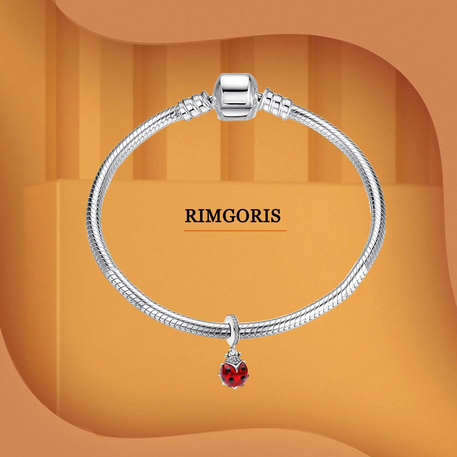 Rimgoris 925 Sterling Silver Charms for Women's Bracelets and Necklaces, Ladybug and Cat Design with Crystal, Rose Gold - immagine 3