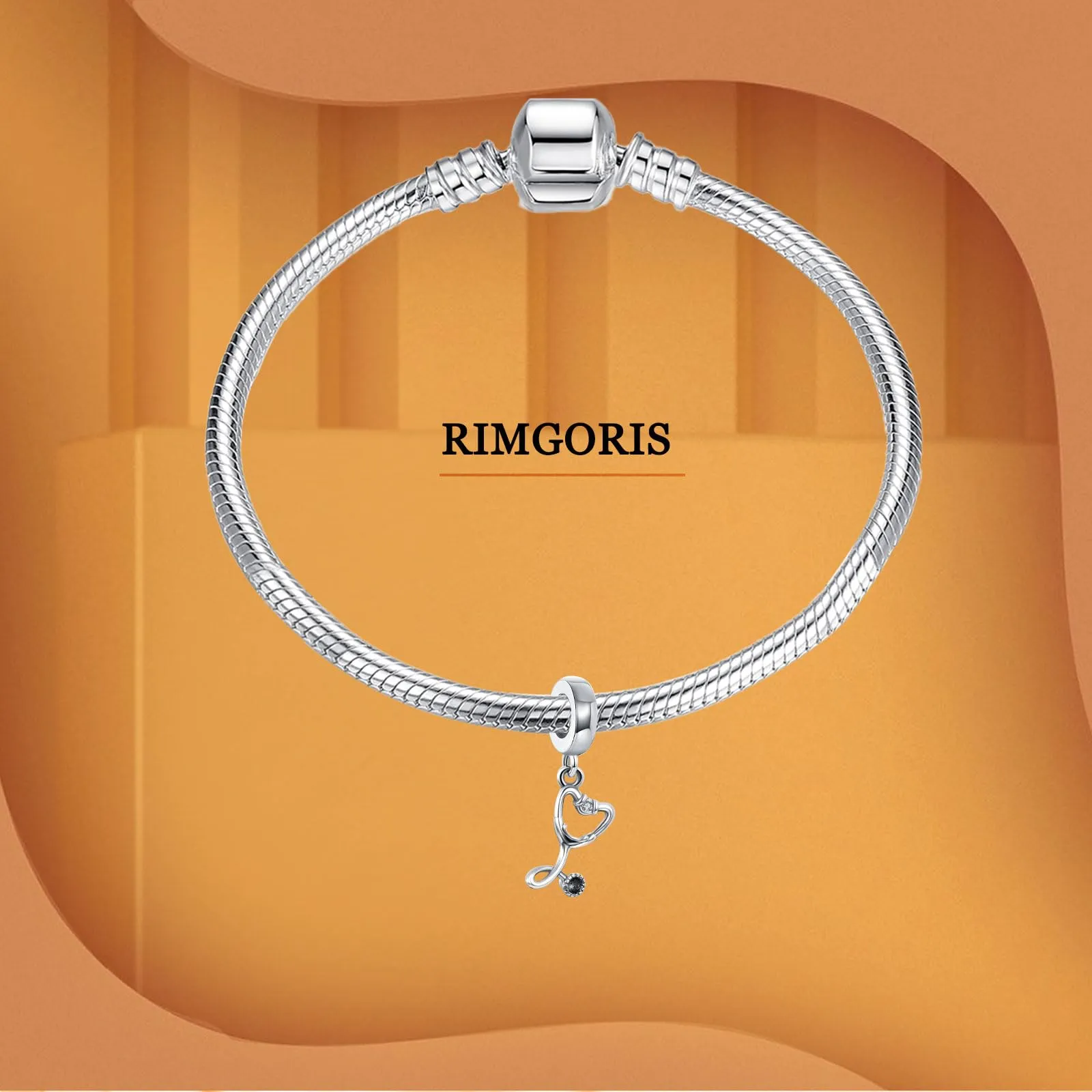 Rimgoris Ciondolo a Cuore Stetoscopio in Argento Sterling 925 per Braccialetti e Collane da Donna - immagine 2