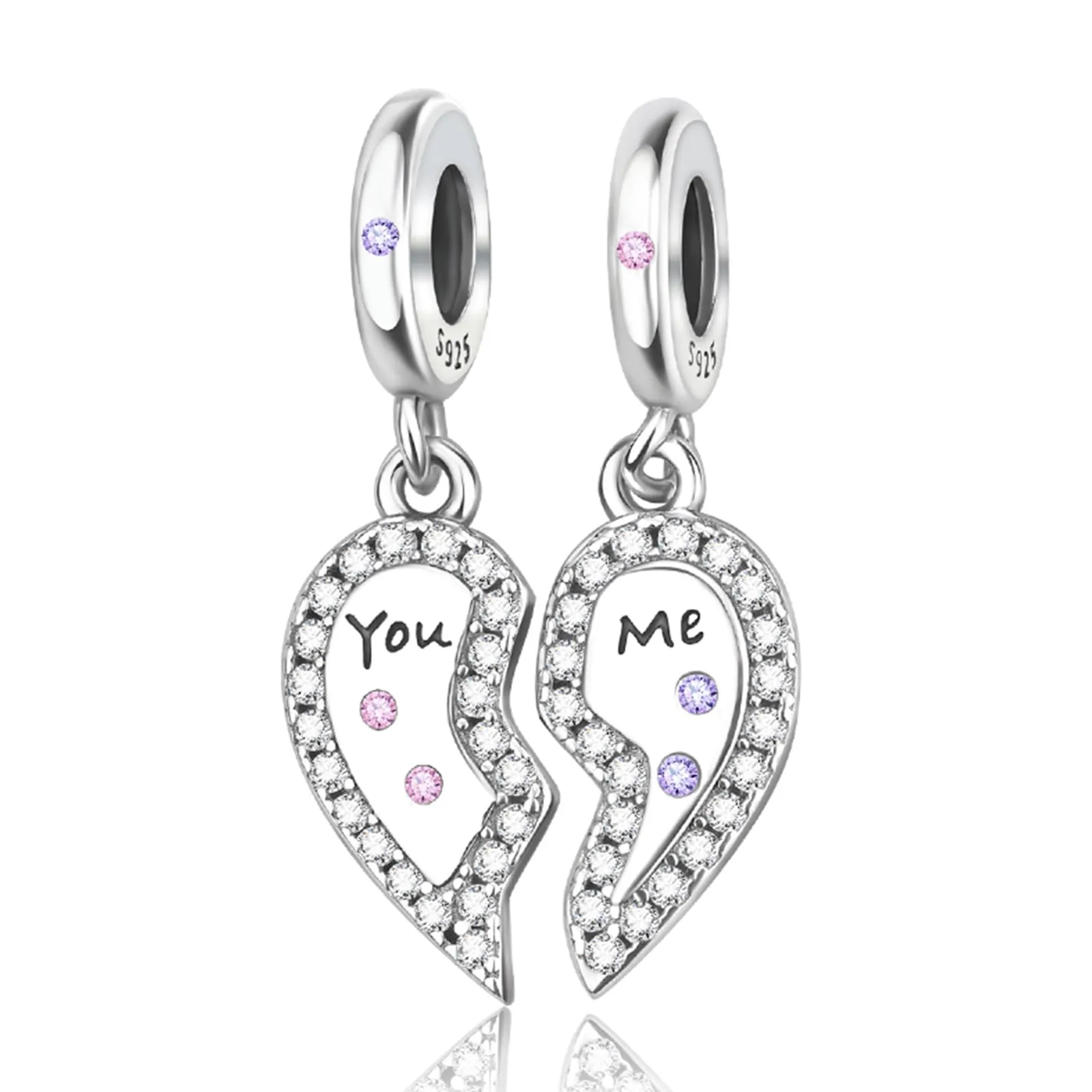 Rimgoris 925 Sterling Silver Heart Pendant Charm Bracelet and Necklace with Zirconia - immagine 1