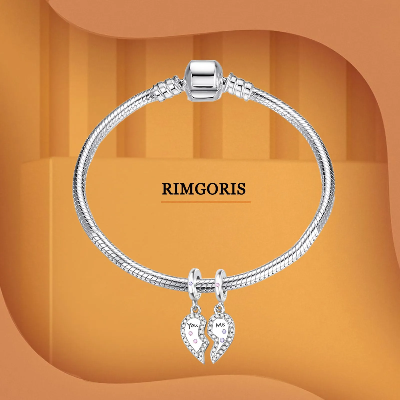 Rimgoris 925 Sterling Silver Heart Pendant Charm Bracelet and Necklace with Zirconia - immagine 3