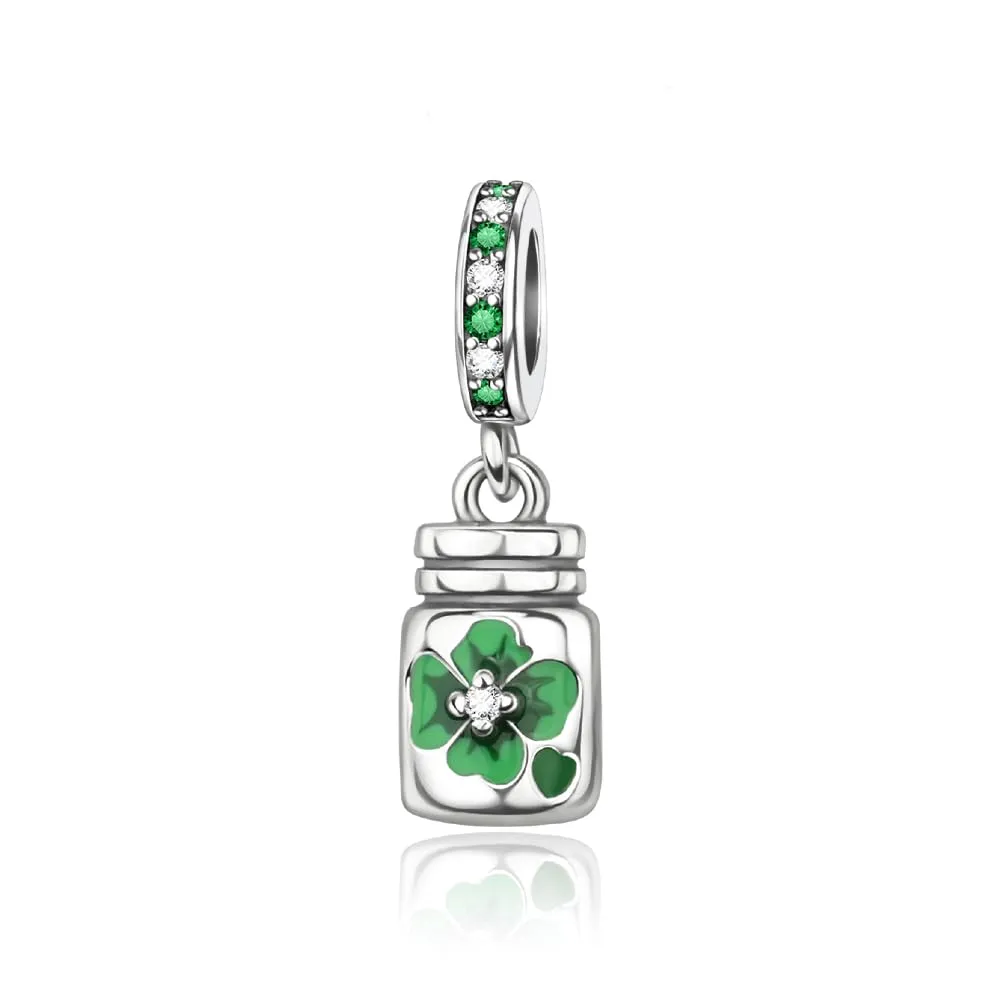 Rimgoris 925 Sterling Silver Four-leaf Clover in a Bottle Charm Bracelet and Necklace Pendant with Zirconia - immagine 1