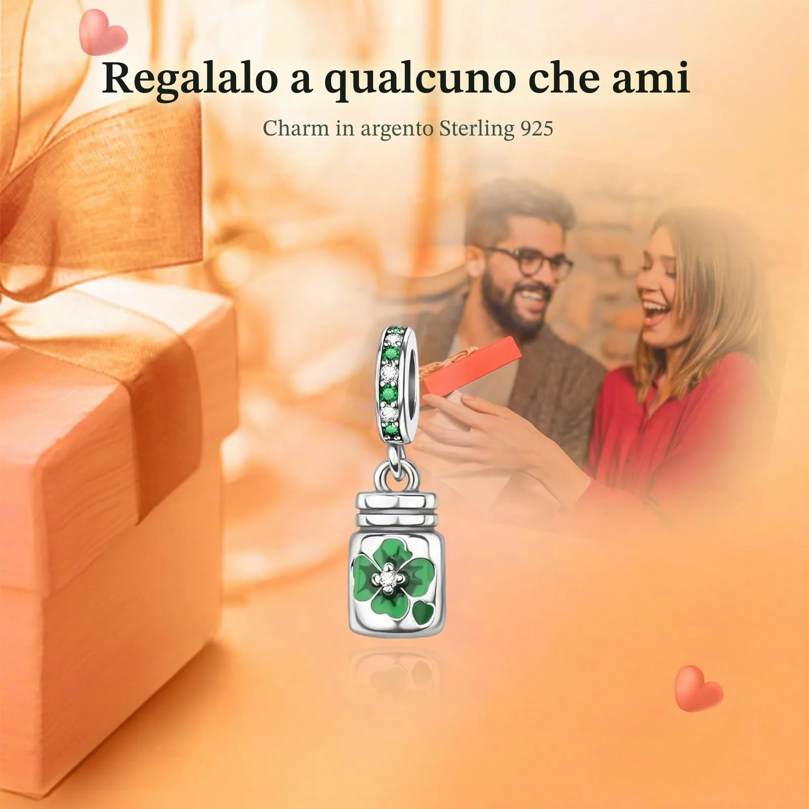 Rimgoris 925 Sterling Silver Four-leaf Clover in a Bottle Charm Bracelet and Necklace Pendant with Zirconia - immagine 2