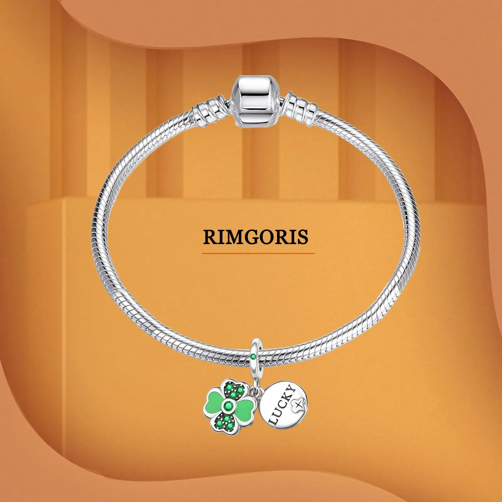 Rimgoris 925 Sterling Silver Lucky Clover Charm Pendant with Zirconia for Bracelet and Necklace - immagine 3