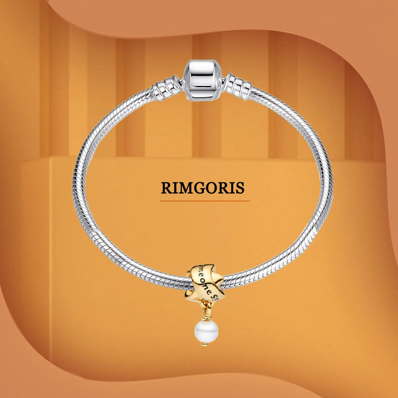 Rimgoris 925 Sterling Silver Gold Ribbon Pendant Charm with Zirconia for Bracelets and Necklaces - immagine 3