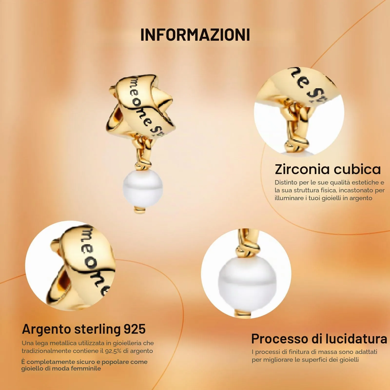 Rimgoris 925 Sterling Silver Gold Ribbon Pendant Charm with Zirconia for Bracelets and Necklaces - immagine 4