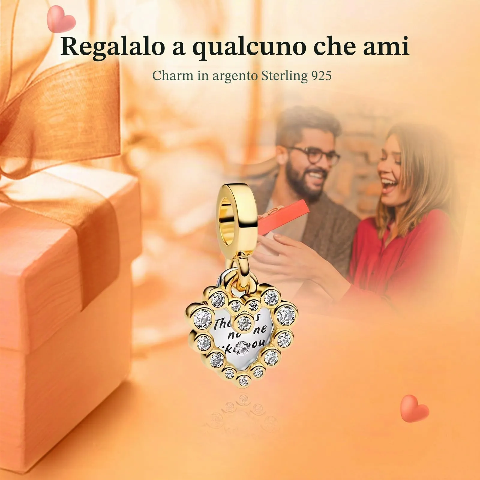Rimgoris 925 Sterling Silver Gold Heart Pendant Charm with Zirconia for Bracelets and Necklaces - immagine 2