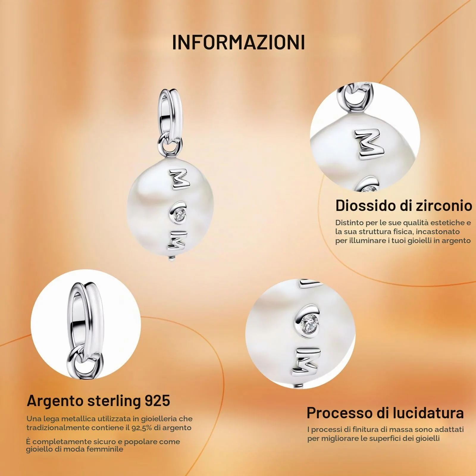 Rimgoris 925 Sterling Silver Mom Quicksand Pendant Charm with Zirconia for Bracelets and Necklaces - immagine 4