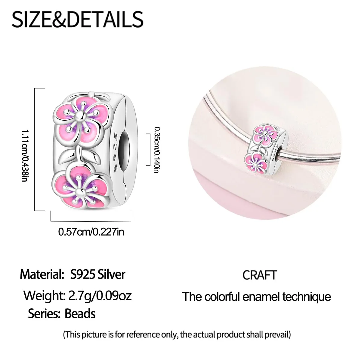 HUIPOJUE Ciondolo in Argento Sterling S925 con Effetto Luminescente, Perla Rosa, compatibile con Pandora - immagine 4
