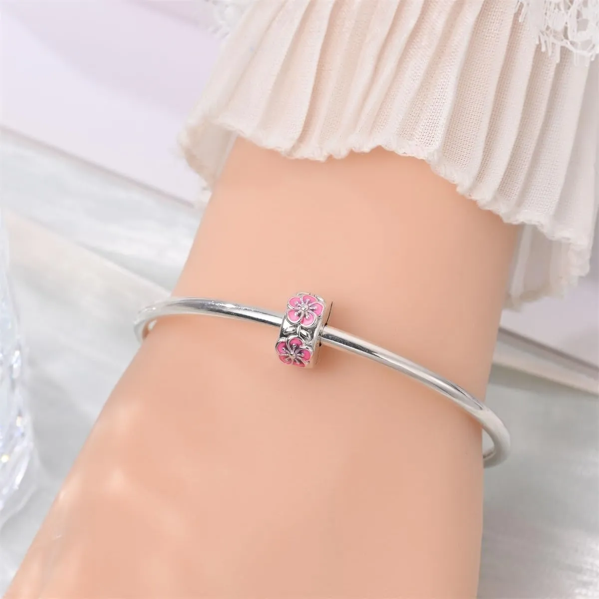 HUIPOJUE Ciondolo in Argento Sterling S925 con Effetto Luminescente, Perla Rosa, compatibile con Pandora - immagine 5