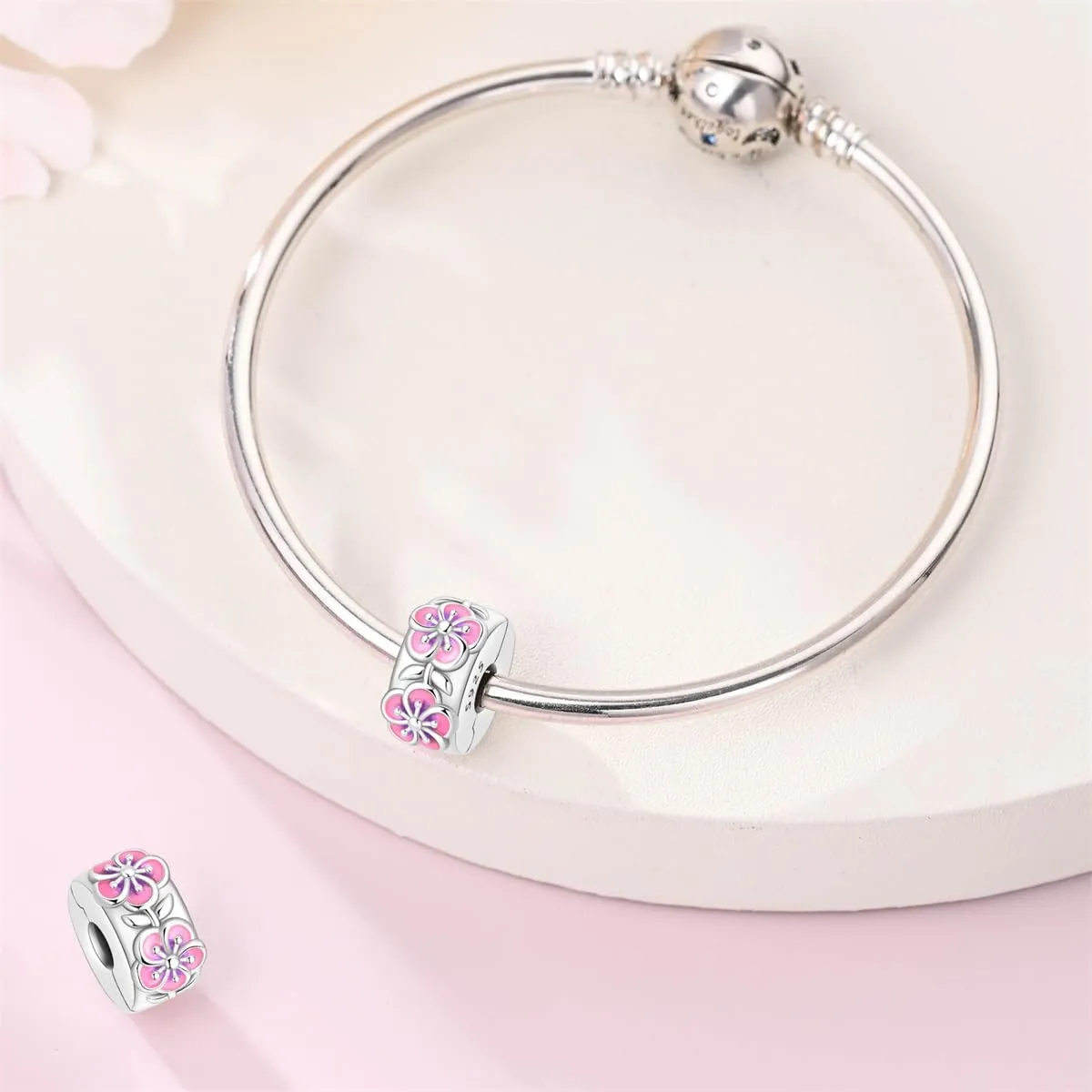 HUIPOJUE Ciondolo in Argento Sterling S925 con Effetto Luminescente, Perla Rosa, compatibile con Pandora - immagine 6