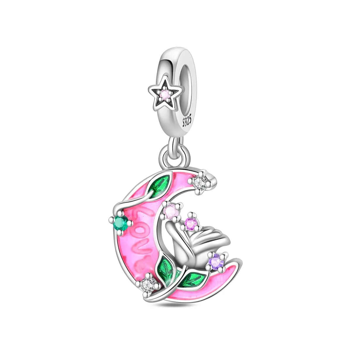 HUIPOJUE Ciondolo in Argento Sterling S925 Fosforescente con Perla Rosa per Braccialetti e Collane Pandora - immagine 1