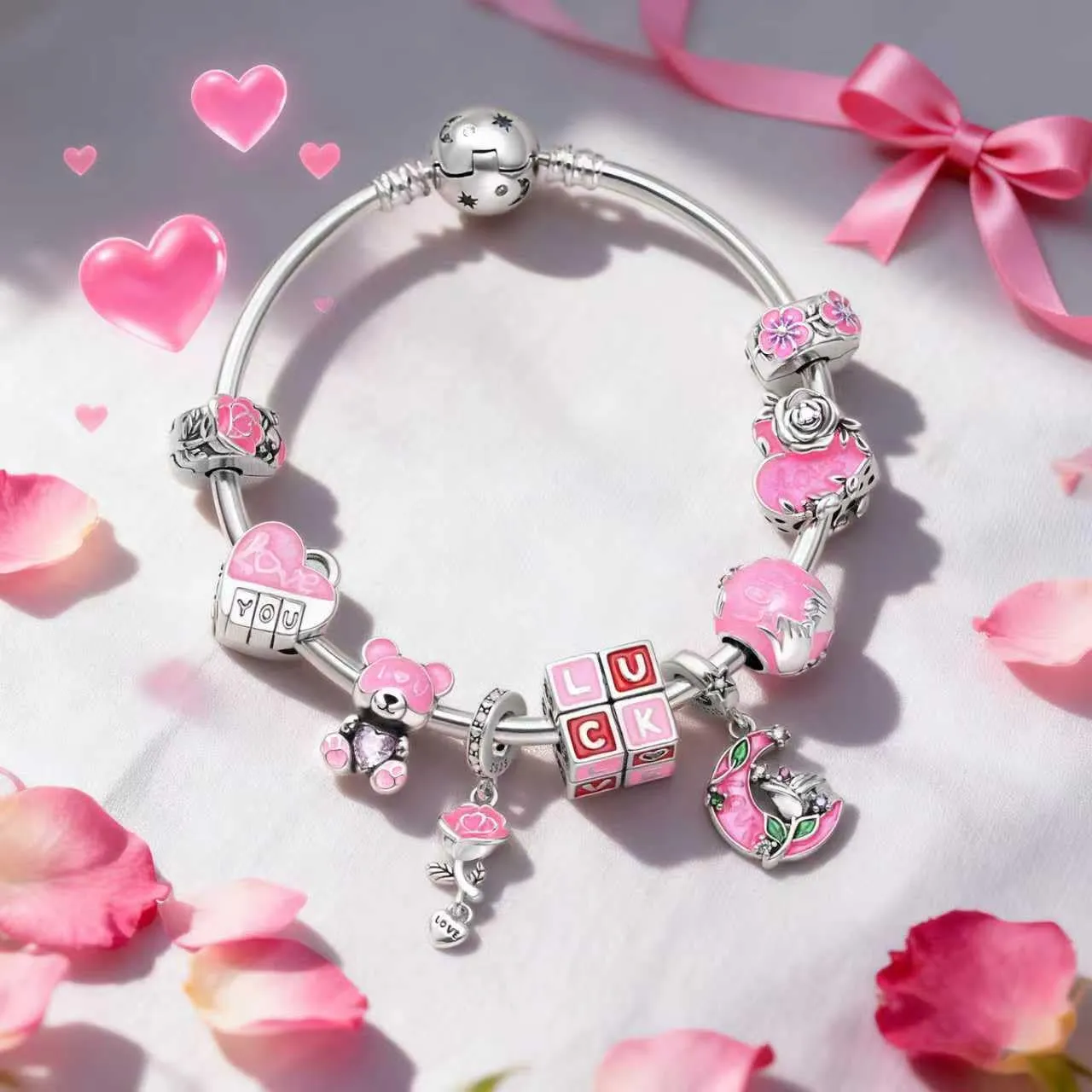HUIPOJUE Ciondolo in Argento Sterling S925 Fosforescente con Perla Rosa per Braccialetti e Collane Pandora - immagine 3