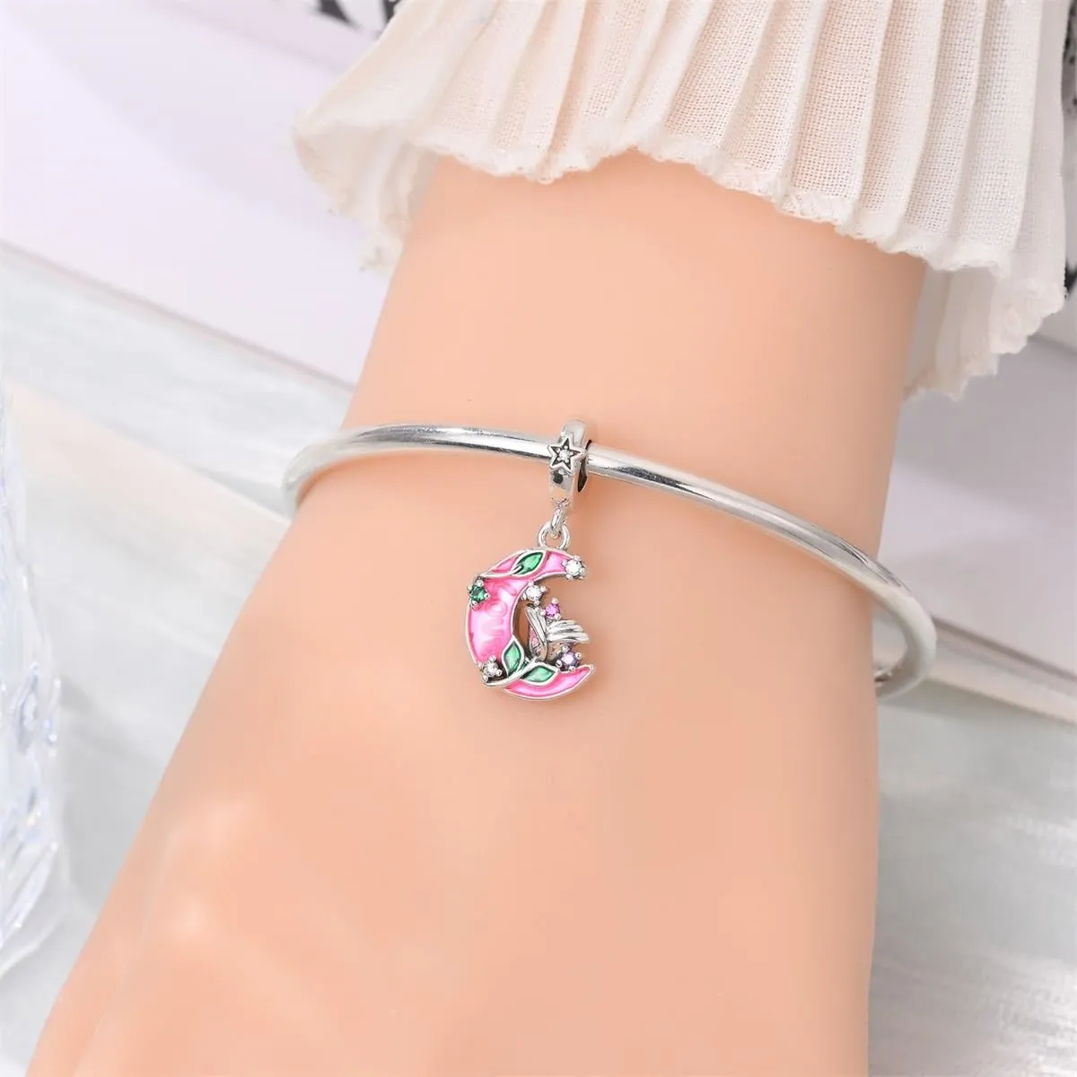 HUIPOJUE Ciondolo in Argento Sterling S925 Fosforescente con Perla Rosa per Braccialetti e Collane Pandora - immagine 5