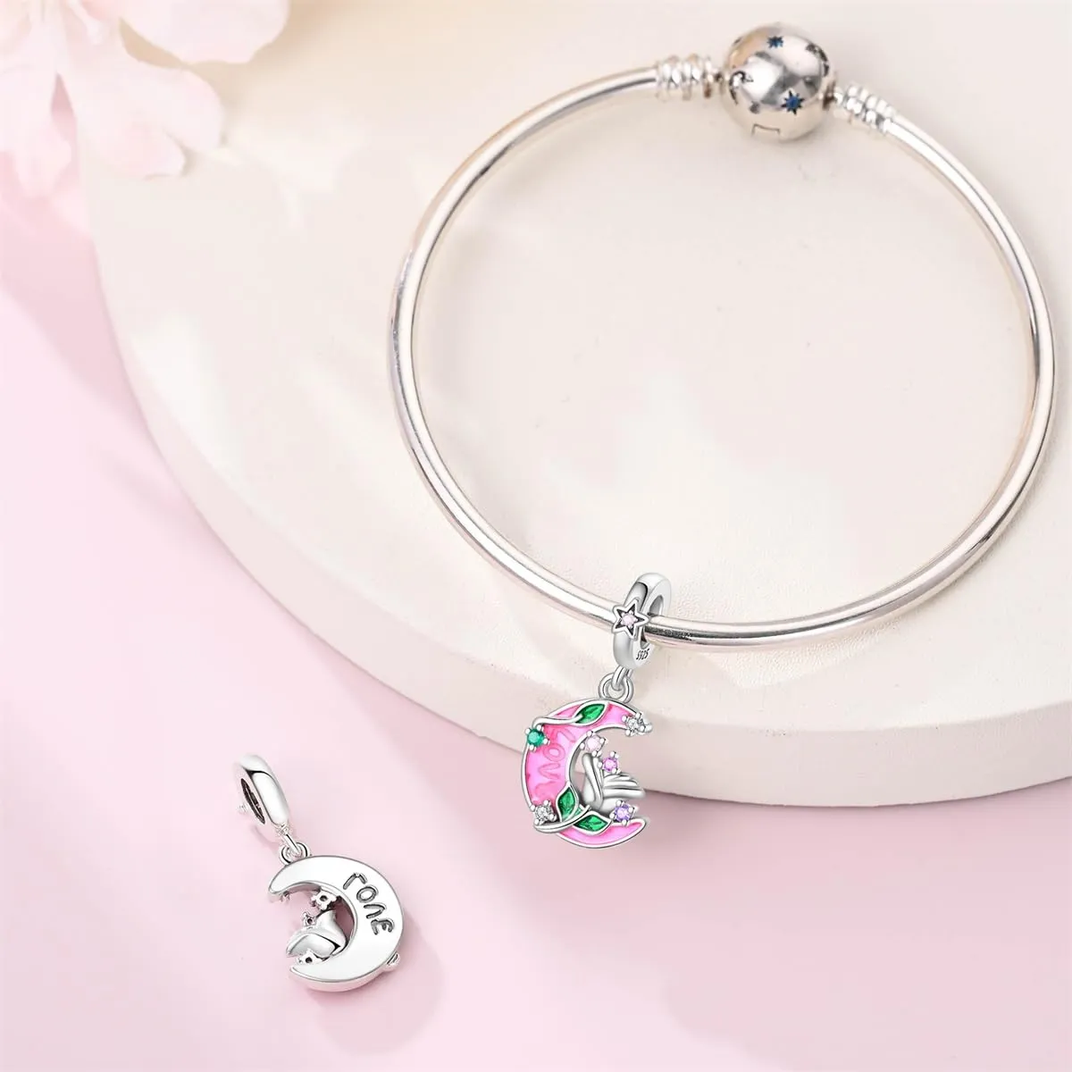 HUIPOJUE Ciondolo in Argento Sterling S925 Fosforescente con Perla Rosa per Braccialetti e Collane Pandora - immagine 6