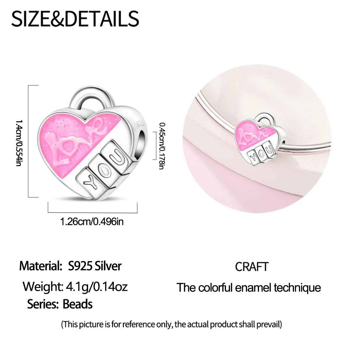 HUIPOJUE Ciondolo in Argento Sterling S925 Effetto Luminescente per Pandora, Perla Rosa - immagine 4