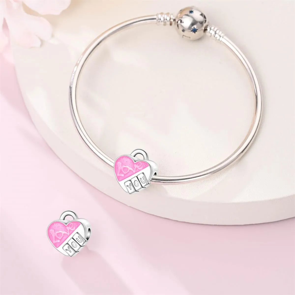HUIPOJUE Ciondolo in Argento Sterling S925 Effetto Luminescente per Pandora, Perla Rosa - immagine 6