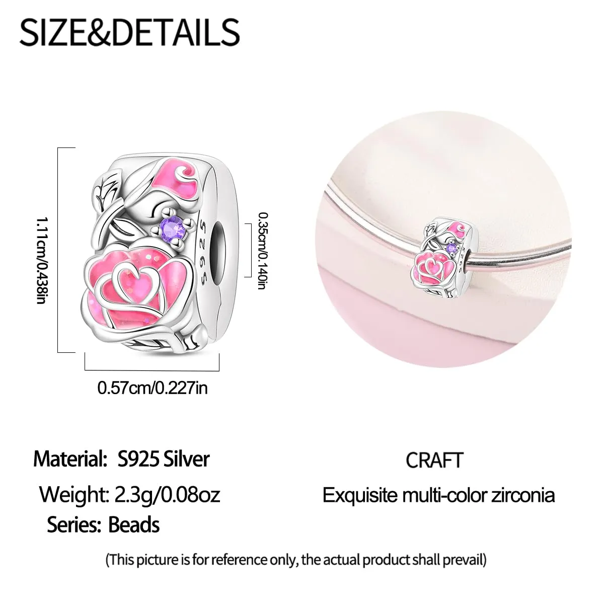 HUIPOJUE Ciondolo in Argento Sterling S925 Effetto Luminescente per Braccialetti e Collane Pandora, Perla Rosa - immagine 4