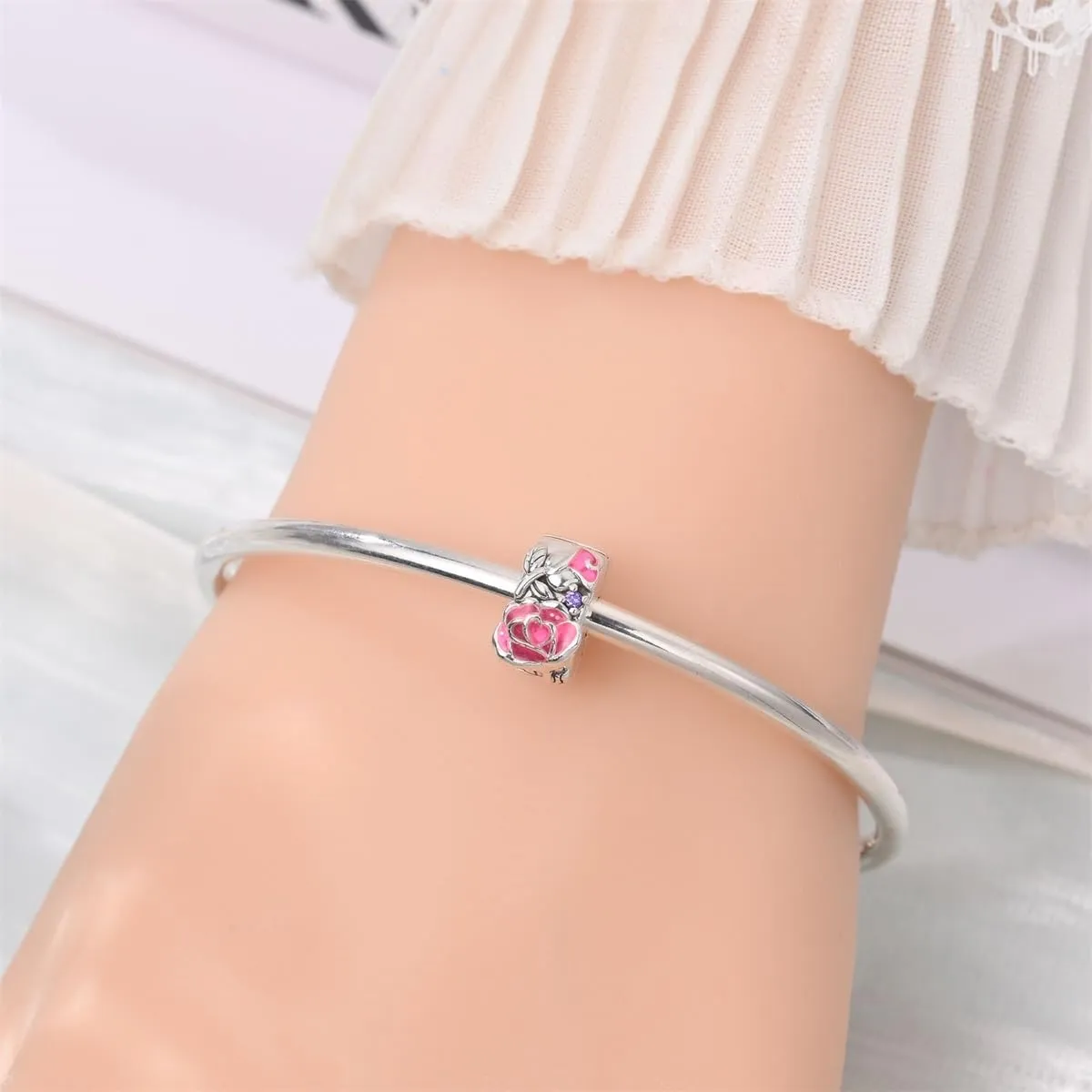 HUIPOJUE Ciondolo in Argento Sterling S925 Effetto Luminescente per Braccialetti e Collane Pandora, Perla Rosa - immagine 5