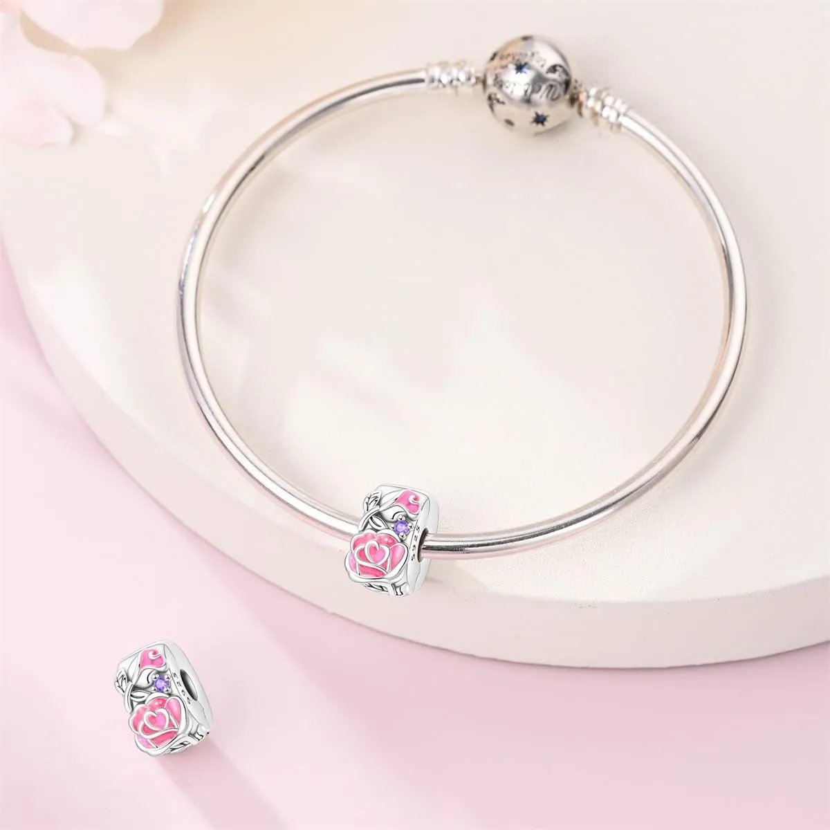 HUIPOJUE Ciondolo in Argento Sterling S925 Effetto Luminescente per Braccialetti e Collane Pandora, Perla Rosa - immagine 6