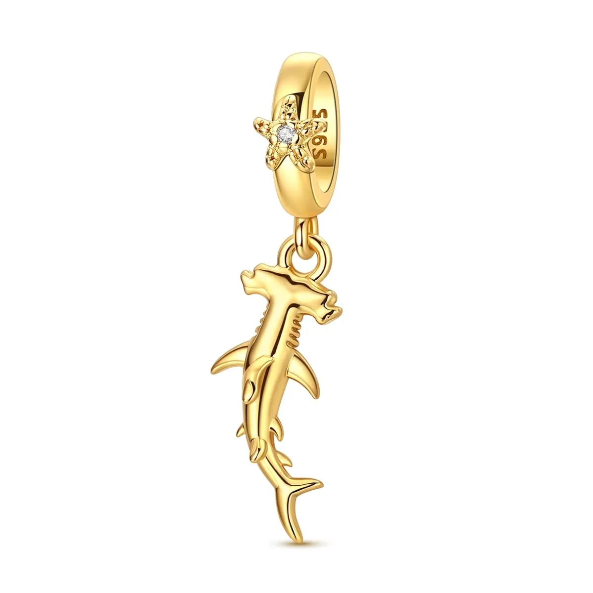 HUIPOJUE Ciondolo a forma di squalo in argento sterling 925 placcato oro con zirconi sintetici, 4.5mm-5mm - immagine 1