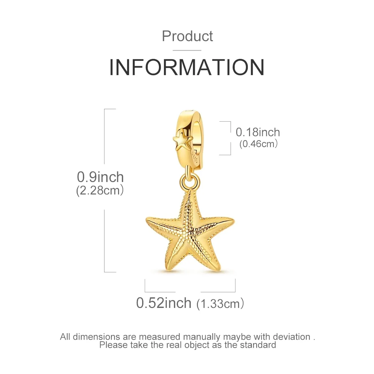 HUIPOJUE Ciondoli a Stella Marina in Argento Sterling 925 Placcato Oro e Zirconi, 4.5mm-5mm, Compatibile con Pandora - immagine 2