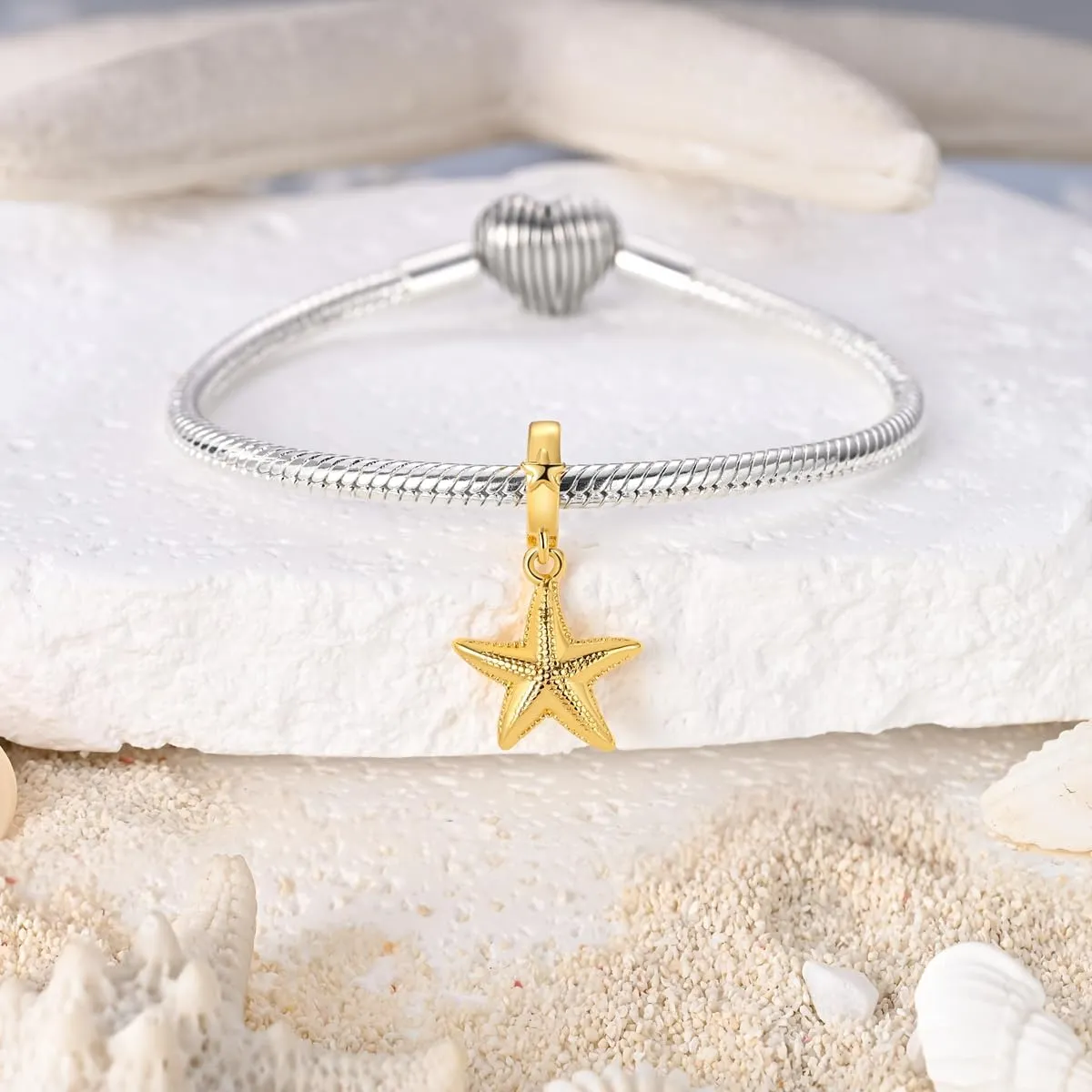 HUIPOJUE Ciondoli a Stella Marina in Argento Sterling 925 Placcato Oro e Zirconi, 4.5mm-5mm, Compatibile con Pandora - immagine 5