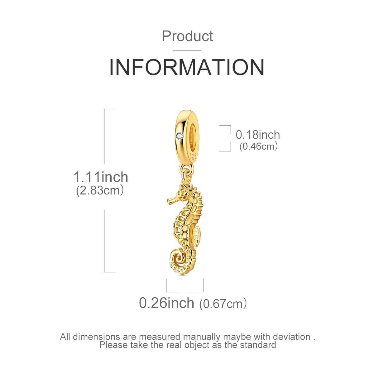 HUIPOJUE Ciondoli in oro per braccialetti Pandora, 4.5mm-5mm, Argento sterling, Zirconie sintetico - immagine 2