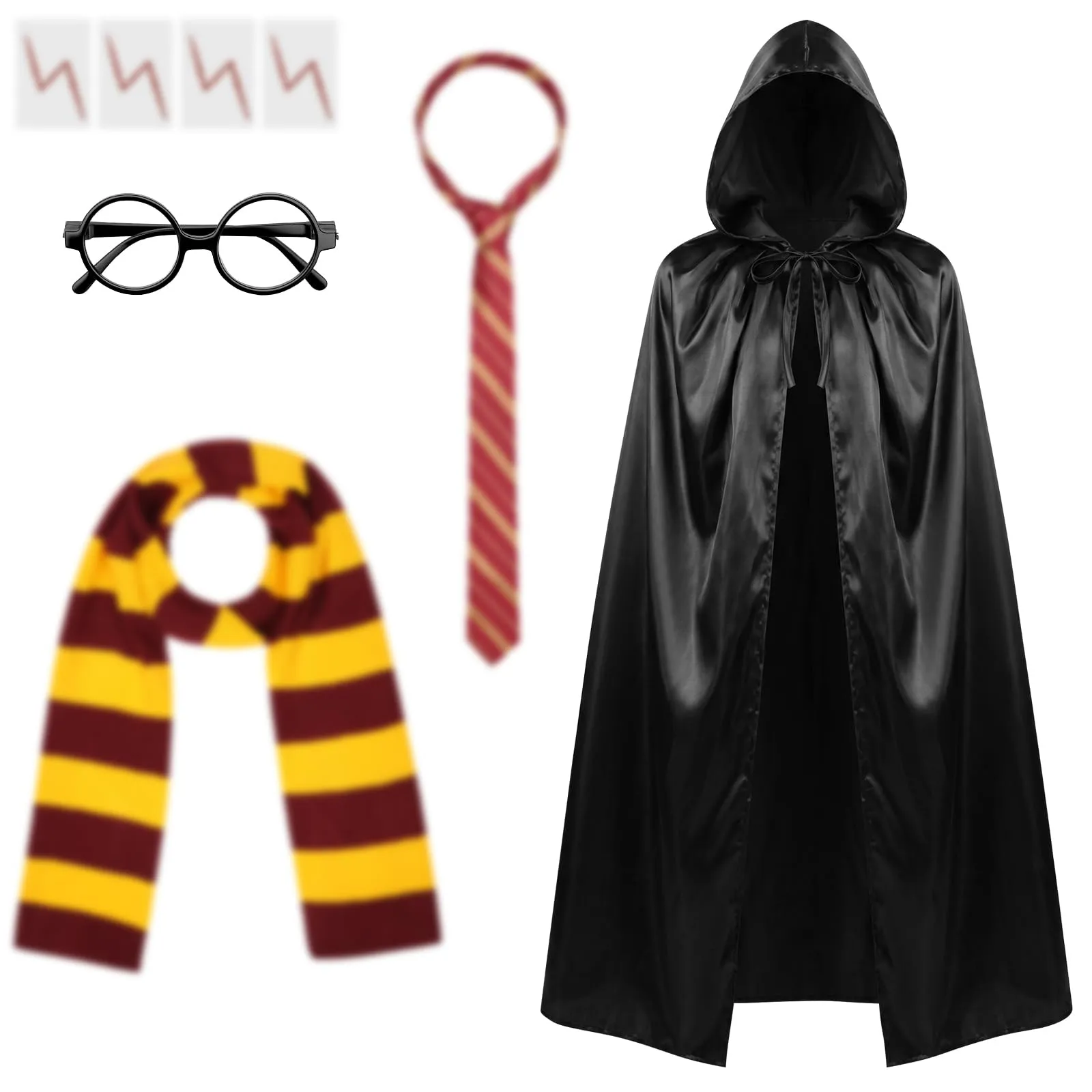 AUYAO Set Costume da Mago da 8 Pezzi con Mantello, Cappello, Occhiali, Sciarpa, Cravatta e Adesivi per Bambini e Adulti - immagine 1