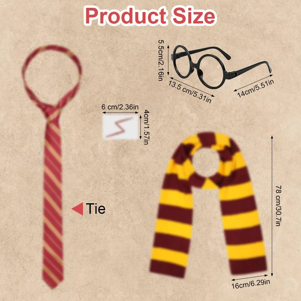 AUYAO Set Costume da Mago da 8 Pezzi con Mantello, Cappello, Occhiali, Sciarpa, Cravatta e Adesivi per Bambini e Adulti - immagine 3