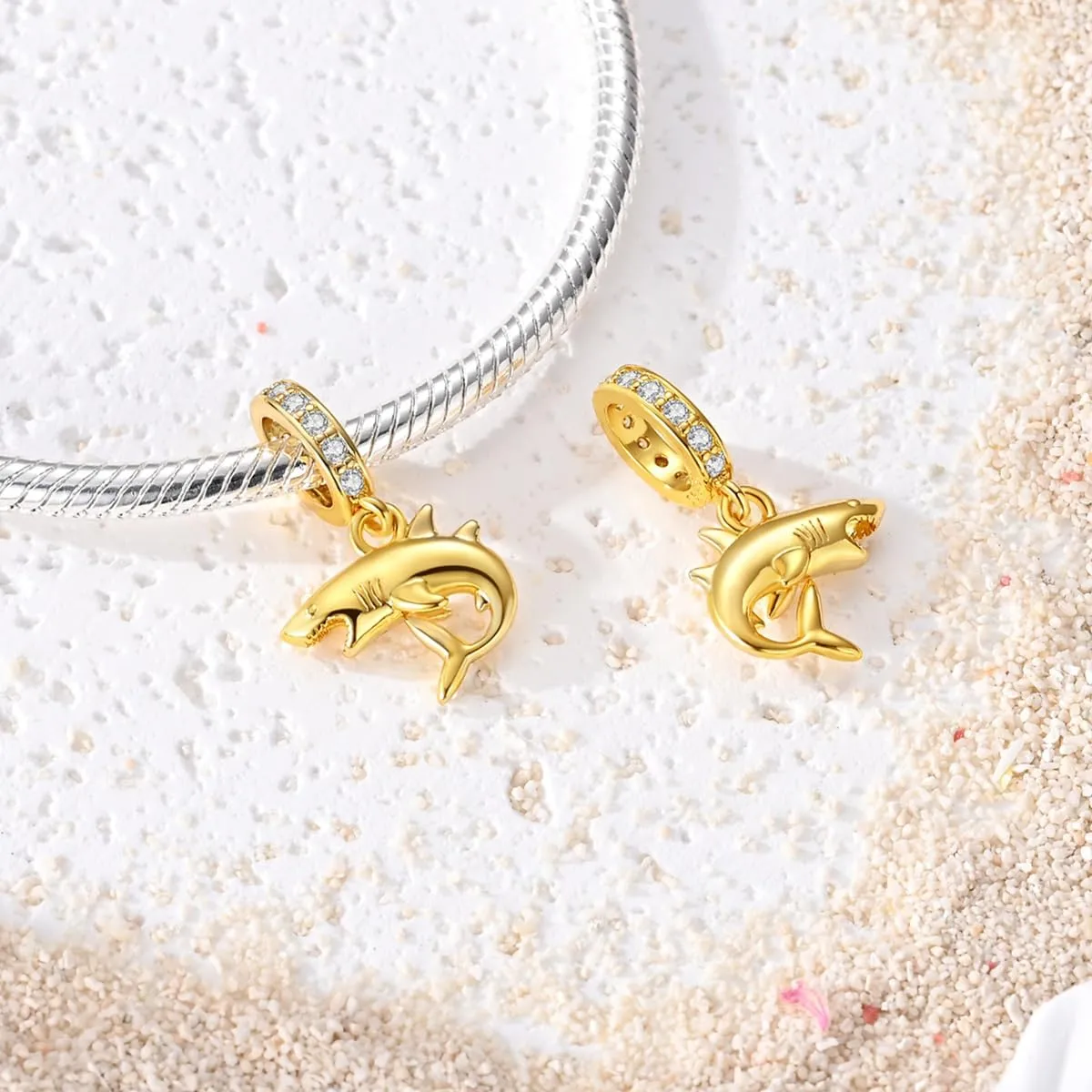 HUIPOJUE Ciondoli in oro per braccialetti Pandora, 4.5mm-5mm, Argento sterling, Zirconie sintetico - immagine 4